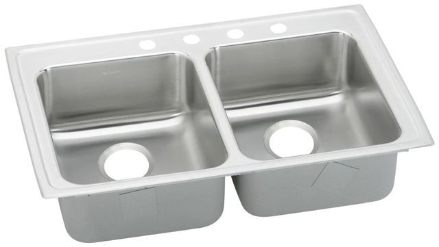 Elkay Lustertone® Classic Lustrous Satin Stainless Steel 33" x 21" x 7" 2-Hole Equal Double Bowl Drop-in ADA Sink with Quick-clip-0