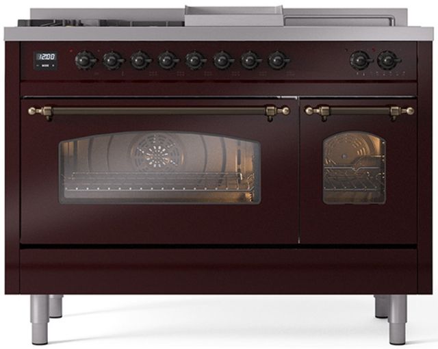 Ilve® Nostalgie II Series 48" Burgundy Pro Style Dual Fuel Range-0