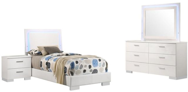 Coaster® Felicity 5-Piece Glossy White Twin Panel Bedroom Set with LED Lighting-0