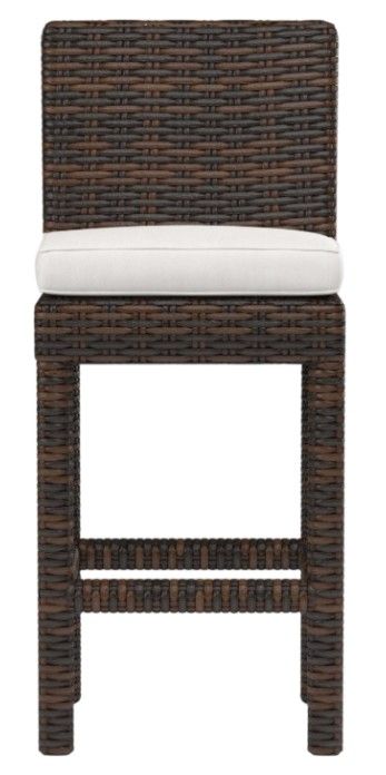Sunset West Montecito Cognac Resin Wicker Outdoor Bar Stool with Canvas Flax Cushion-1