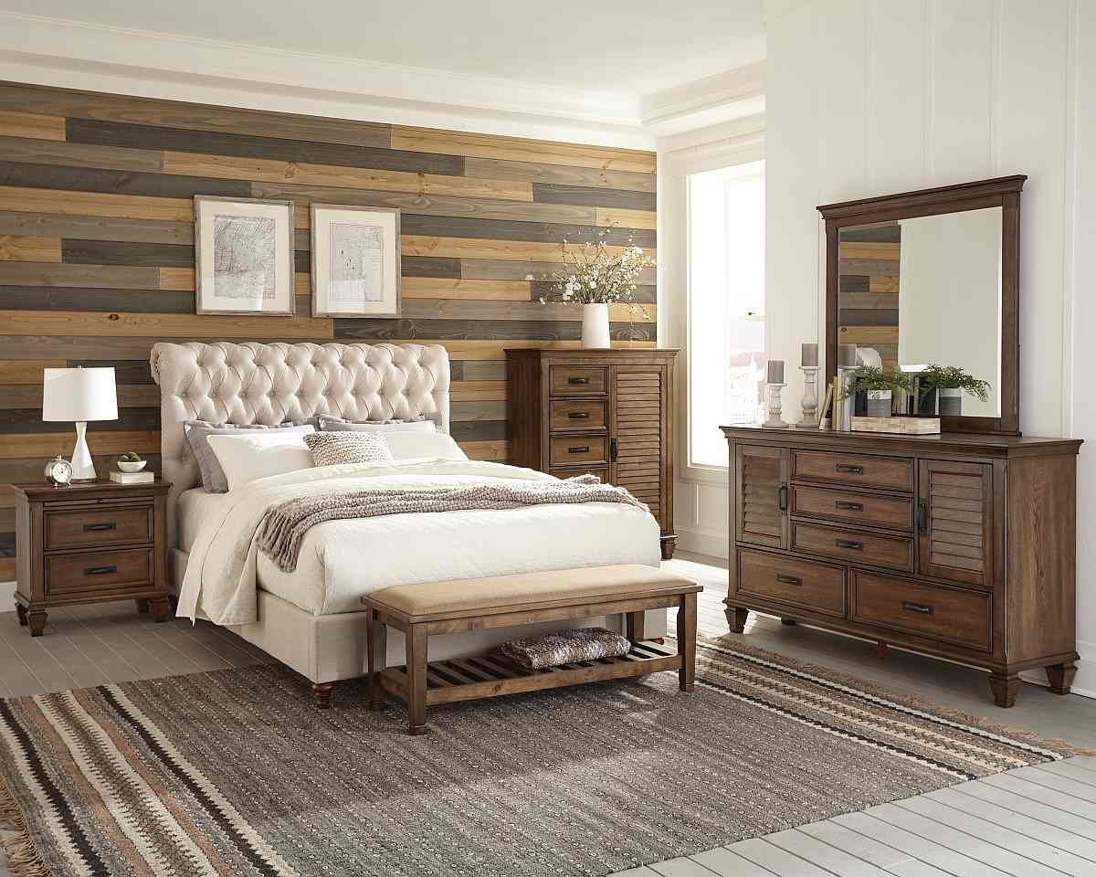Coaster® Devon 5-Piece Beige/Burnished Oak Queen Bedroom Set