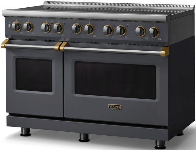 Viking® 5 Series 48" Cast Black Pro Style Induction Range with Brushed Brass Trim-2