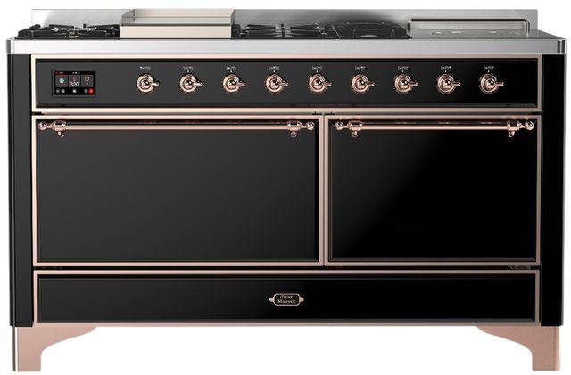 Ilve® Majestic III 60" Glossy Black Pro Style Dual Fuel Natural Gas Range with Griddle and Copper Trim-0