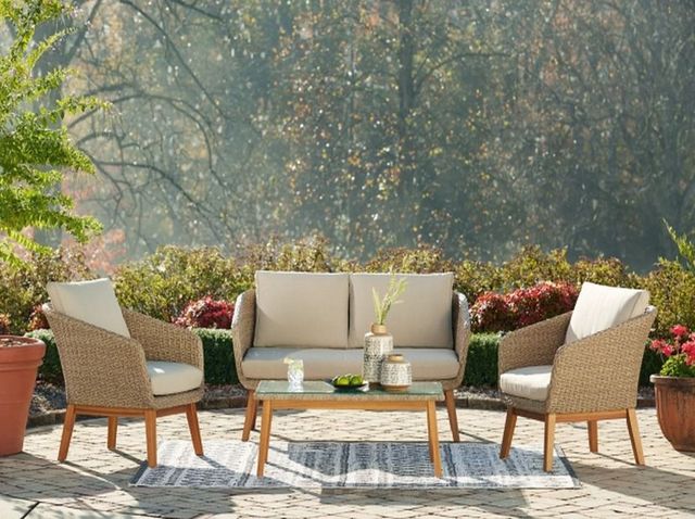 Signature Design by Ashley® Crystal Cave 4-Piece Beige Outdoor Conversation Set-3