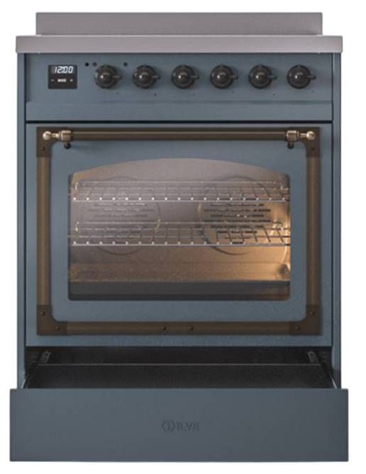 Ilve® Nostalgie II Noblesse 30'' Blue Gray Pro Style Induction Range with Burnished Trim-3