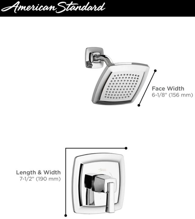 American Standard Townsend® Polished Chrome Shower Trim Kit with Water-Saving Showerhead, Double Ceramic Pressure Balance Cartridge with Lever Handle-2