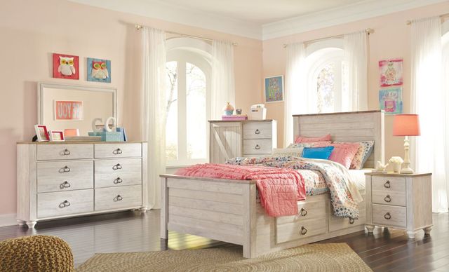 Signature Design by Ashley® Willowton 2-Piece Whitewash Full Panel Bed Set-4