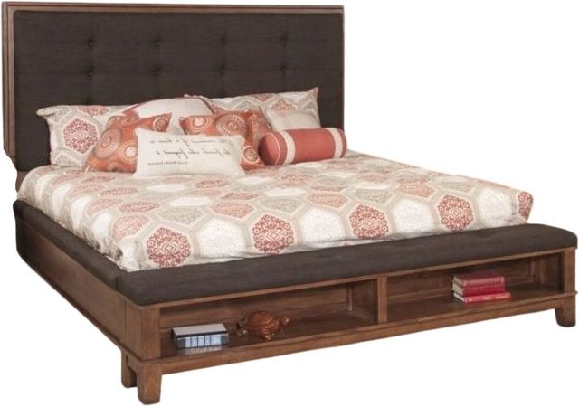 New Classic® Home Furnishings Cagney Chestnut Brown Queen Upholstered Panel Storage Bed-0