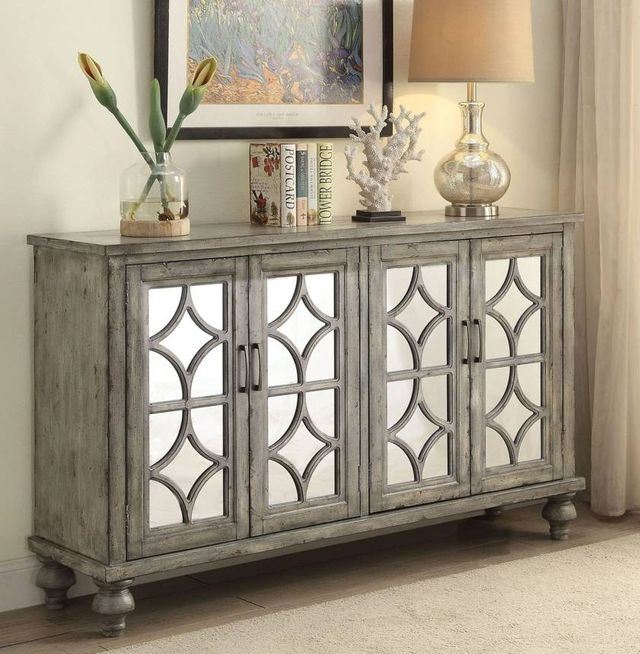 ACME Furniture Velika Weathered Gray Console Table with Four Doors-1