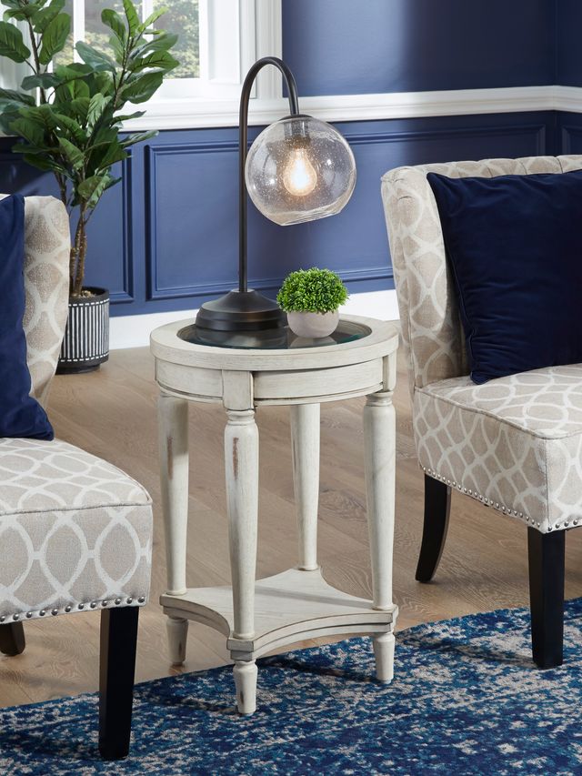 aspenhome® Radius Alabaster Round Chairside Table with Glass Insert -2