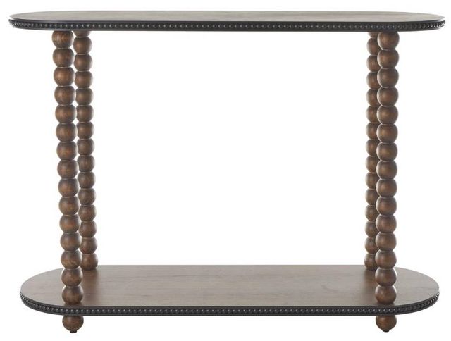 Deco Marche Brown Oval Spindle Console Table with Beaded Edges-2