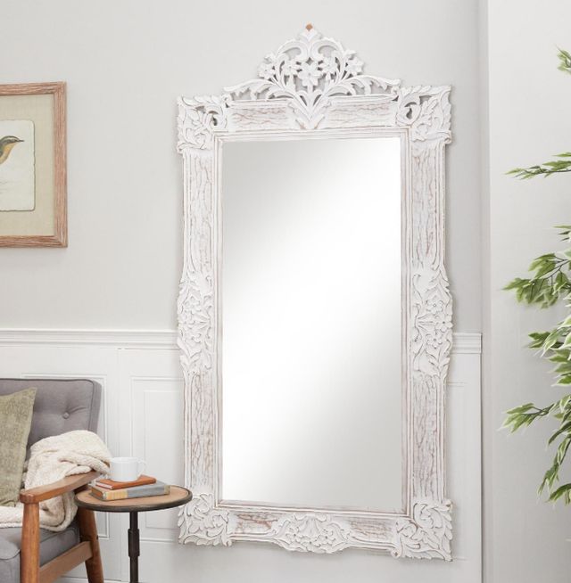 Deco Marche White Floral Intricately Carved Acanthus Wall Mirror-4