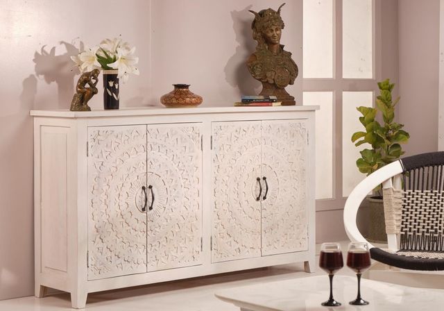 Jaipur Furniture Carved Lace White Wash Sideboard-1