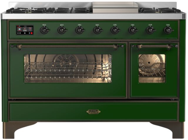 Ilve® Majestic III 48" Emerald Green Pro Style Dual Fuel Natural Gas Range with Triple Glass Door and Burnished Trim-0