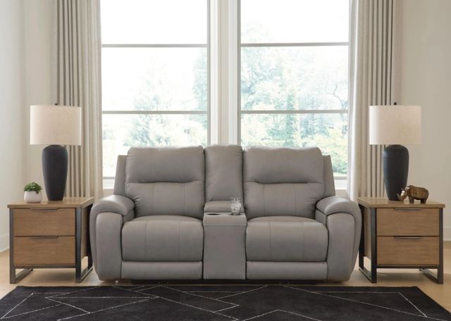 Signature Design by Ashley® Trendsetter Ash Power Reclining Loveseat with Audio Seating-1