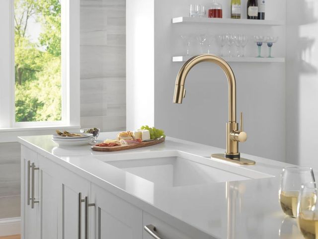 Delta Trinsic® Champagne Bronze Touch2O® Technology Kitchen Faucet with Touchless Technology-2