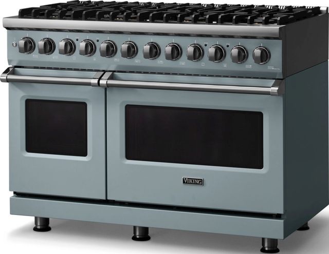 Viking® 5 Series 48" Novembery Sky Pro Style Dual Fuel (LP) Range with Polished Chrome Trim-3