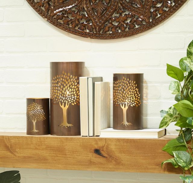 Deco Marche 3-Piece Copper Tree Candle Lantern Set-3