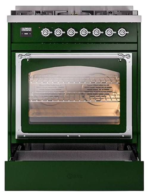 Ilve® Nostalgie II Noblesse 30" Emerald Green Pro Style Dual Fuel Range with Chrome Trim-3