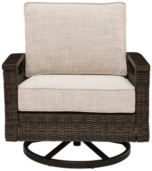 Signature Design by Ashley® Drakes Beach 2-Piece Beige/Dark Brown Aluminum Outdoor Swivel Lounge Chair-3