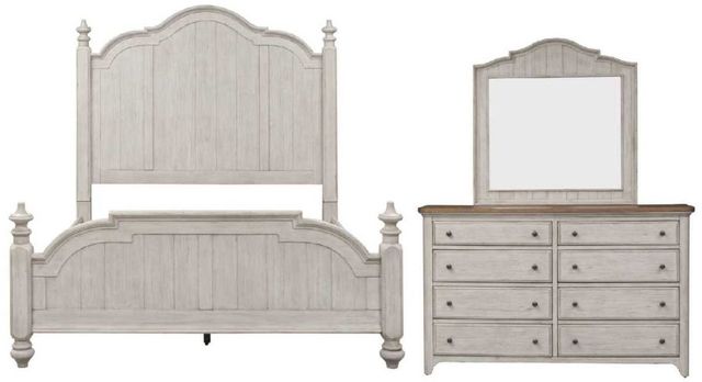 Liberty Furniture Farmhouse Reimagined 3-Piece Antique White/Chestnut King Poster Bed Set-0