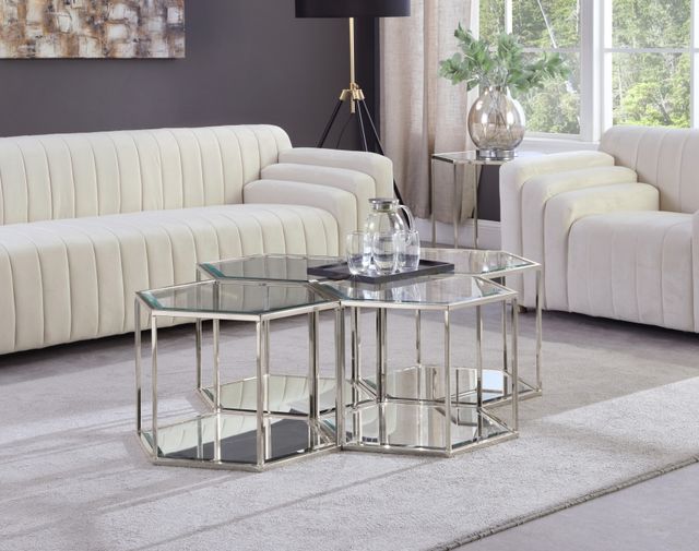 Meridian Furniture Sei 4-Piece Chrome Glass Top Coffee Table Set-2