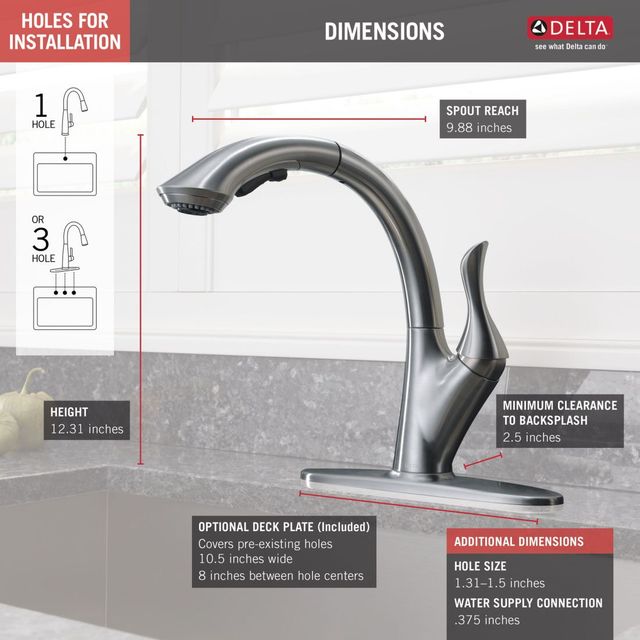 Delta Linden™ Arctic Stainless Single Handle Pull-Out Kitchen Faucet-2