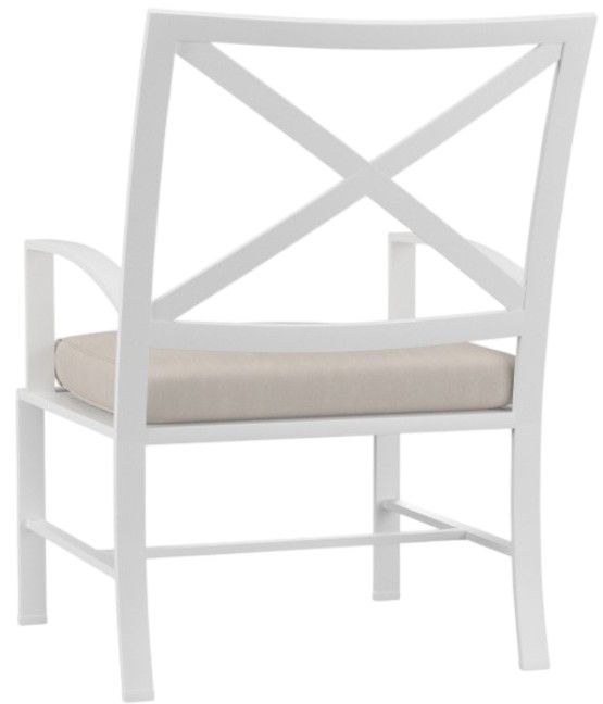 Sunset West Bristol Satin White Aluminum Outdoor Dining Arm Chair with Canvas Flax Cushion-2