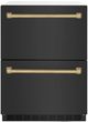 ZLINE Autograph Edition 24 in. Touchstone 168 Can Outdoor-Rated Dual Refrigerator Drawer with Black Stainless Steel Doors and Polished Gold Handles-0