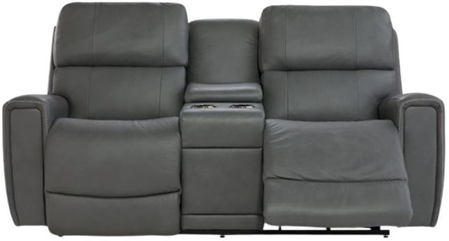 La-Z-Boy® Apollo Blue Grey Leather Manual Reclining Loveseat with Console-4