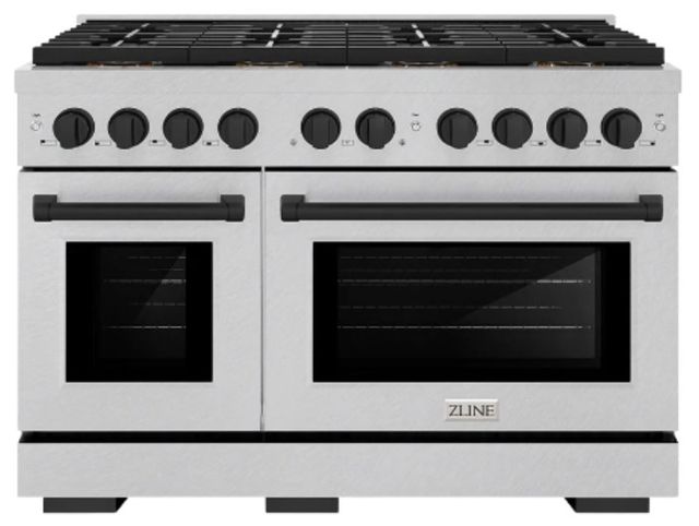 ZLINE Autograph Edition Paramount 48" 6.7 Cu. Ft. Satin Stainless Steel Dual Fuel Range with 8 Burner DuoPro™ Cooktop and Dual Ovens in Matte Black Accents-0