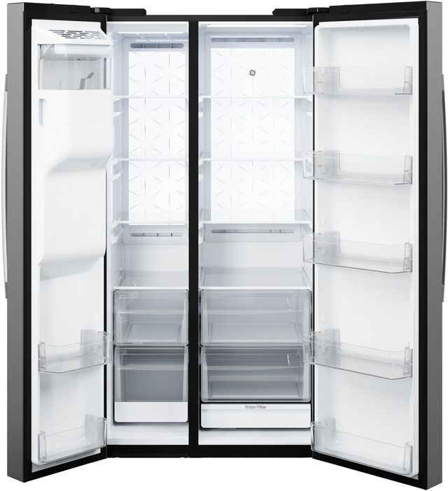 GE® 36" 23.5 Cu. Ft. Fingerprint Resistant Stainless Counter Depth Side-by-Side Refrigerator with LED Light Walls and Extra Tall Dispenser-4