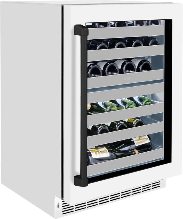 ZLINE Autograph Edition Touchstone 24" 4.8 Cu. Ft. Stainless Steel Wine Cooler with White Matte Glass Door and Matte Black Handle-2