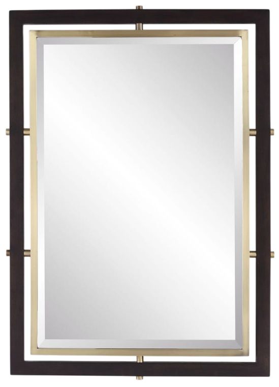Uttermost® Bach Antique Brass/Dark Walnut Rectangle Mirror-0
