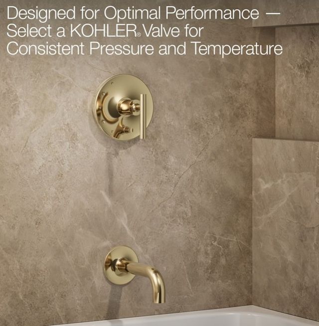 KOHLER® Purist® Rite-Temp® Vibrant French Gold .38" Bath and Shower Trim Kit with Push-Button Diverter and Lever Handle-3