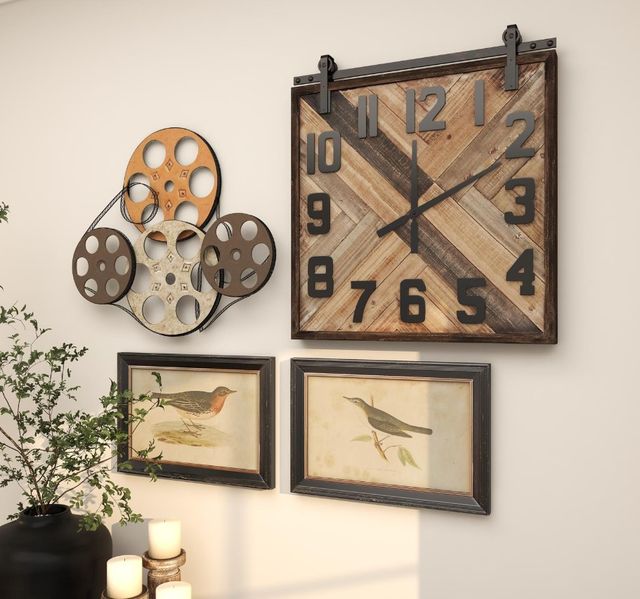 Deco Marche Brown Sliding Barn Door Style Wall Clock-3