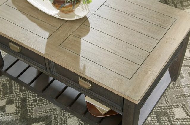 Hammary® Lyle Creek-Hamilton Toasted Caramel Coffee Table with Smoked Charcoal Base-2