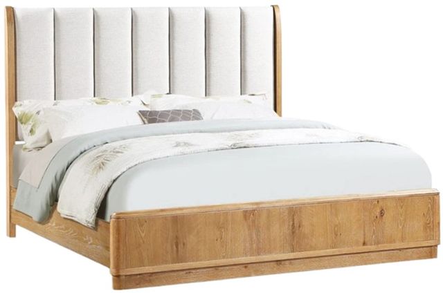 Crown Mark Westcott Cerused Natural/White King Upholstered Panel Bed-0