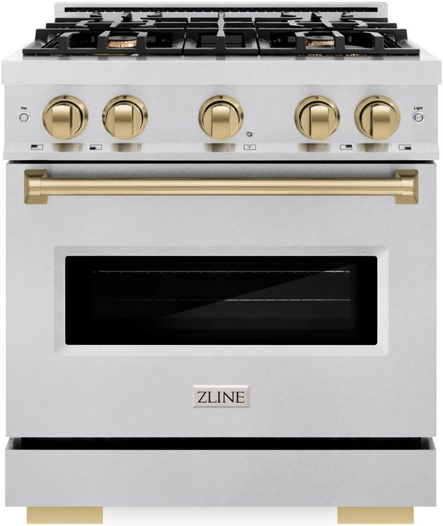 ZLINE Classic Autograph Edition 30" Satin Stainless Steel Pro Style Dual Fuel Range with Champagne Bronze Accents-0