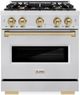 ZLINE Classic Autograph Edition 30" Satin Stainless Steel Pro Style Dual Fuel Range with Champagne Bronze Accents-0
