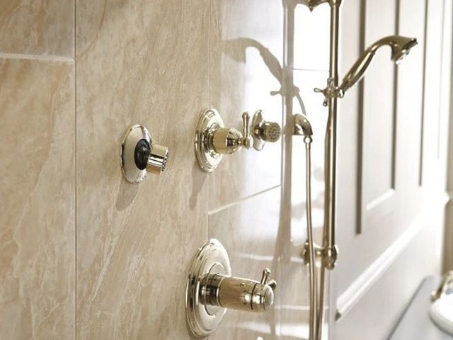 Delta Cassidy® Polished Nickel 6-Setting Less Handle 3-Port Diverter Trim -2