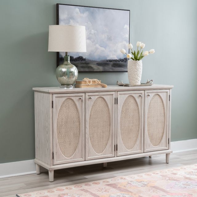 Linon Antique White Oval 4-Door Credenza-1