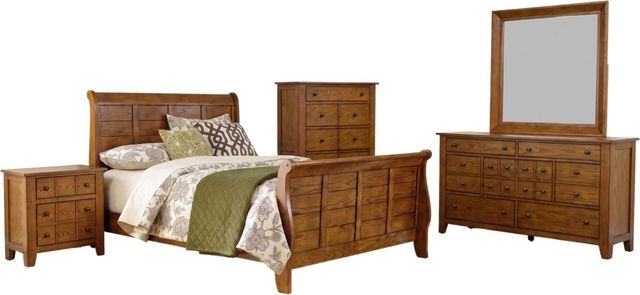Liberty Furniture Grandpas Cabin 5-Piece Aged Oak Queen Sleigh Bedroom Set-0