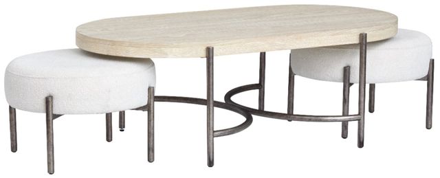 Magnussen Home® Jennings 3-Piece Edgecomb Gray Oval Cocktail Table with Weathered Antique Nickel Base and Two Ottomans Set-3