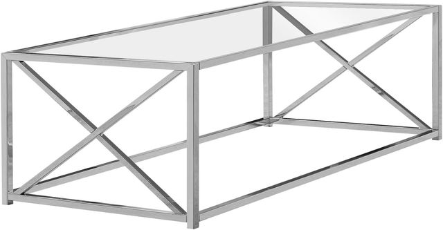 Monarch Specialties Inc. Tempered Glass Top  44"L Coffee Table with Chrome Metal Base -0