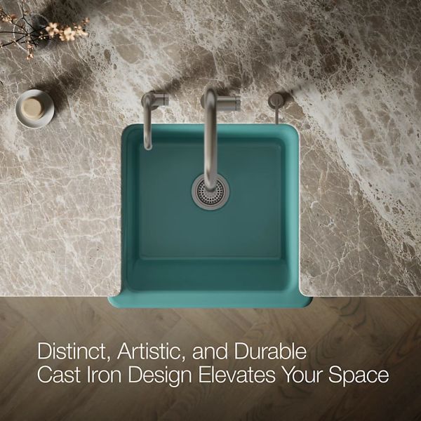KOHLER® Whitehaven® Teal 24" Undermount Single-Bowl Farmhouse Kitchen Sink with Short Apron-4