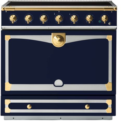 La Cornue CornuFé 90 Albertine 36" Goodwood Blue Pro Style Induction Range with Polished Brass Trim-0