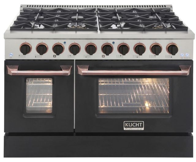 Kucht Professional KDF Series 48" Stainless Steel Pro Style Dual Fuel Range with Black Door and Rose Gold Handle-0