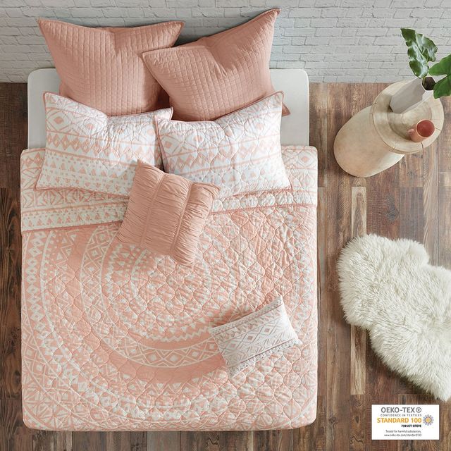 Olliix by Urban Habitat Larisa 7 Piece Blush King/California King Cotton Reversible Coverlet Set-2