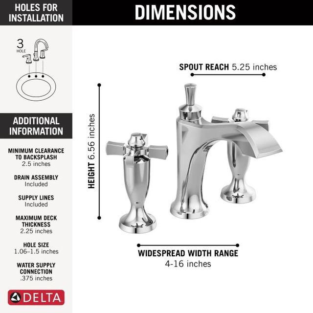 Delta Dorval® Chrome 2-Handle Cross Widespread Bathroom Faucet-1